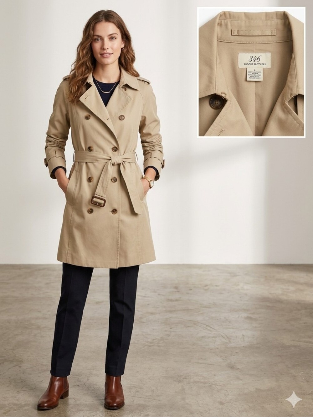 Brooks Brothers Classic Tan Trench Coat Double Breasted Preppy Tailored Size 2